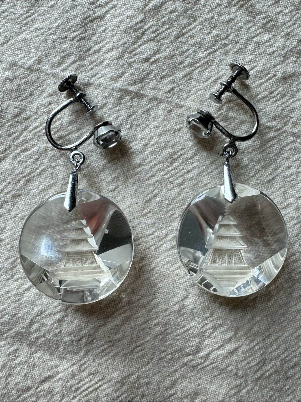 Vintage Sterling Silver Reverse Intaglio Pagoda Earrings